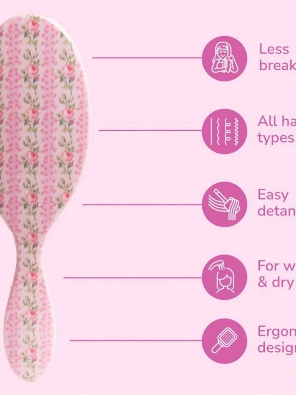LoveShackFancy Pink Floral Paddle Detangler Brush